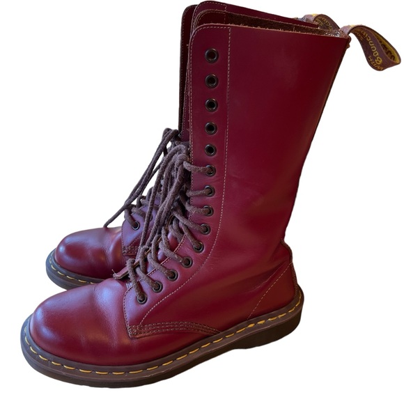 Dr. Martens Shoes - Dr. Martens 1914 Cherry Red Leather 14 Hole Tall Lace Boots EUC